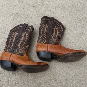 Tony Lama Two-Tone Brown & Dark Brown Western Cowboy Boots